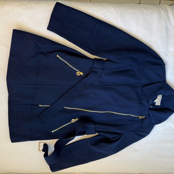 MICHAEL Michael Kors Navy Blue Asymmetrical Trench Coat with Belt   size 8 - Picture 4 of 14